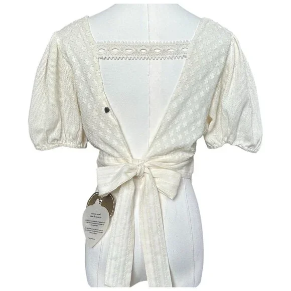 Z&L Europe Hampton Crop Top Ivory Open Back Puff Sleeve Size L - Picture 5 of 9